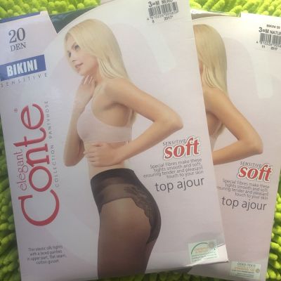 Conte TIGHTS Bikini 20 Den | Cute Lace Underwear-Imitation Sheer Pantyhose 2 Pc